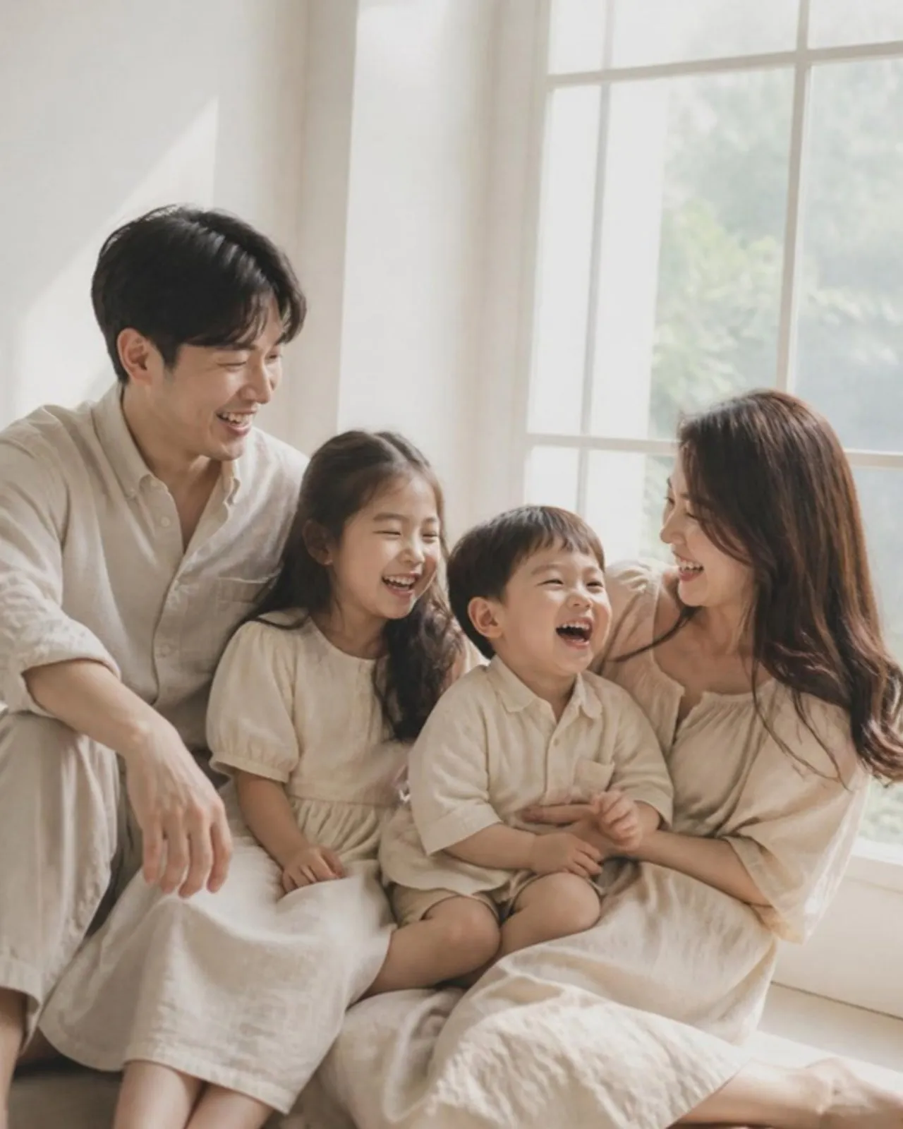 가족 · 4인 · 창가